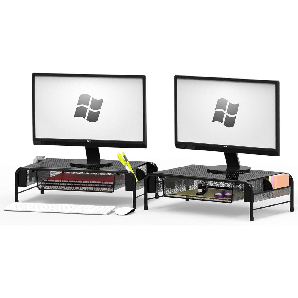 imageSimple Houseware Metal Desk Monitor Stand Riser with Organizer Drawer Black 2 Packs