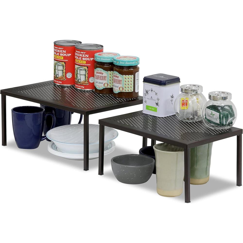 imageSimple Houseware Metal Top Expandable Stackable Kitchen Cabinet and Counter Shelf Organizer BronzeBronze