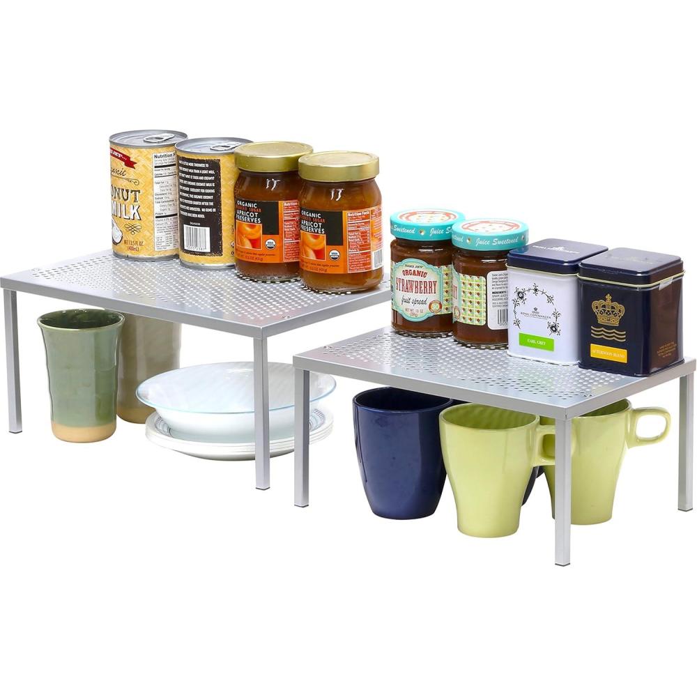imageSimple Houseware Metal Top Expandable Stackable Kitchen Cabinet and Counter Shelf Organizer BronzeSilver