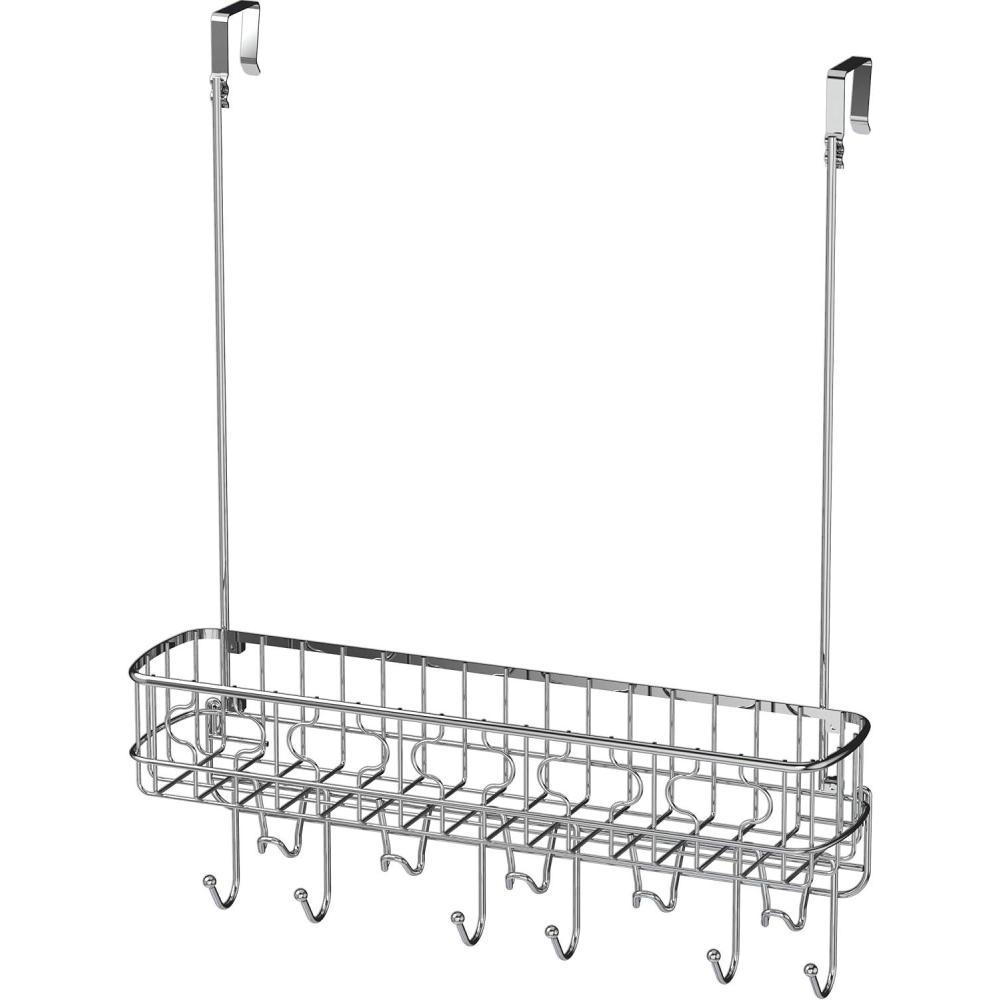 imageSimple Houseware Over The Door 11 Hook Organizer Rack with Basket Storage ChromeSingle Basket