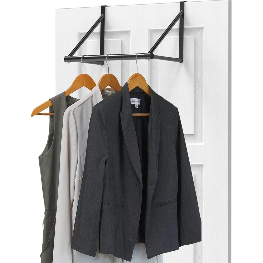 imageSimple Houseware Over The Door Clothes Hanging Rod BlackBlack
