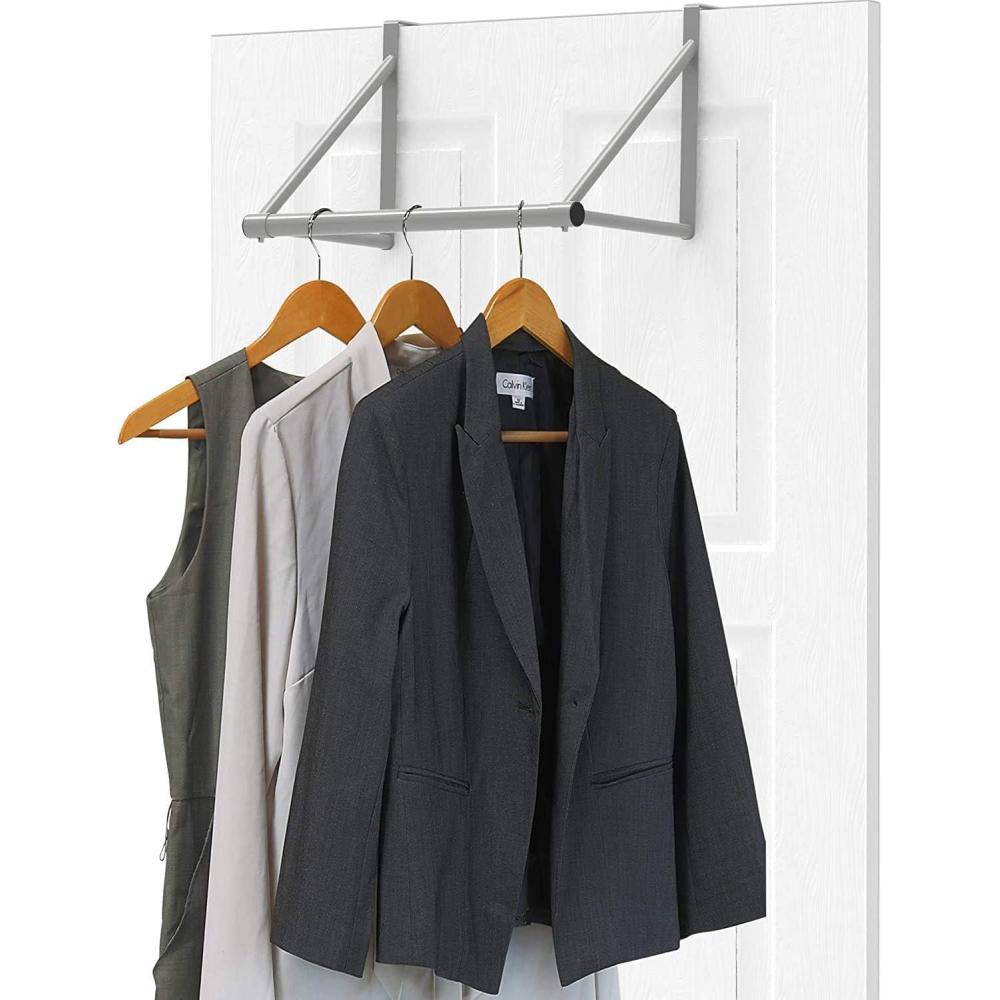 imageSimple Houseware Over The Door Clothes Hanging Rod BlackSilver