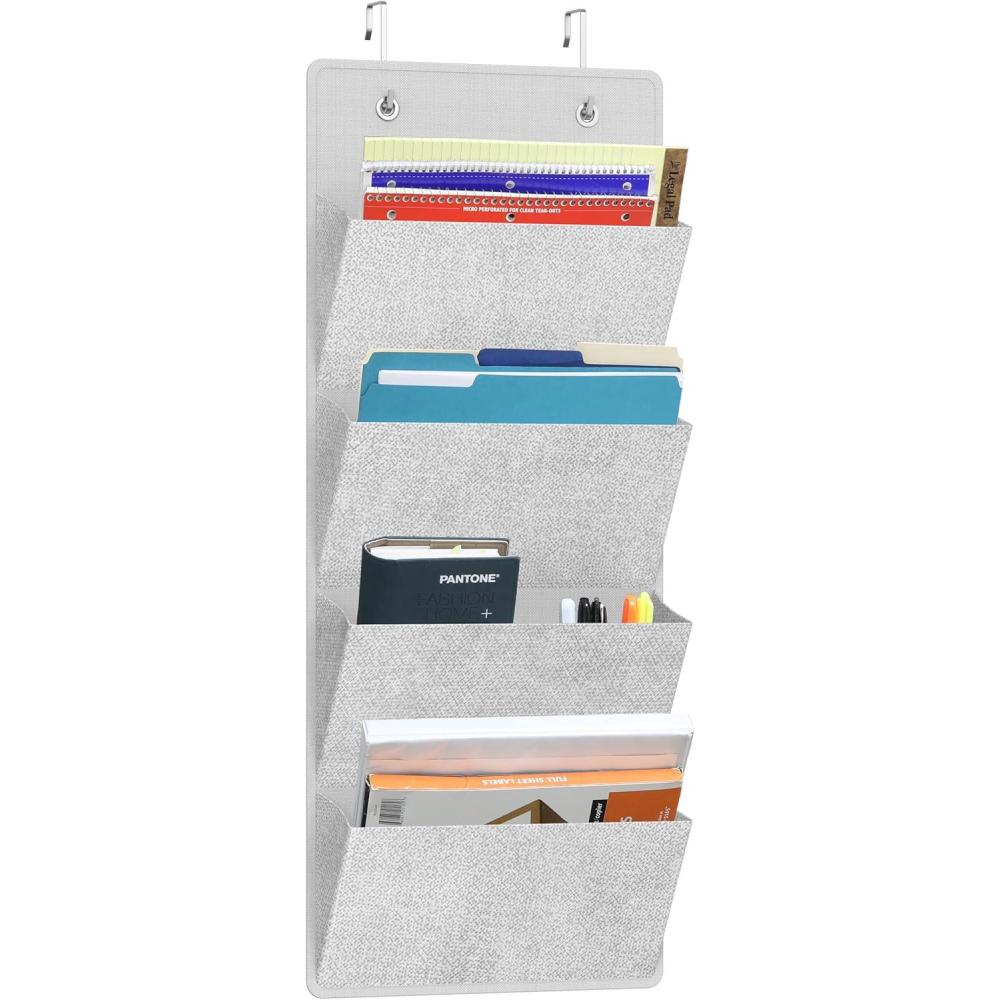 imageSimple Houseware Over the Door Hanging Wall File Organizer 4 Clear Window Pocket File Holder with 13quot Width for Office Supplies Storage GreyStandard