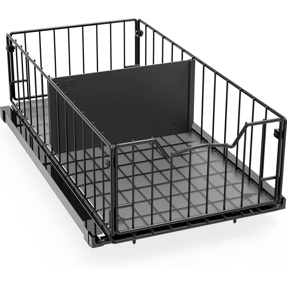 imageSimple Houseware PullOut Cabinet Sliding Basket Organizer 172quot D x 97quot W x 5quot H  White Ideal for Kitchen and Bathroom Cabinet Storage Under Sink or Pantry OrganizationBlack