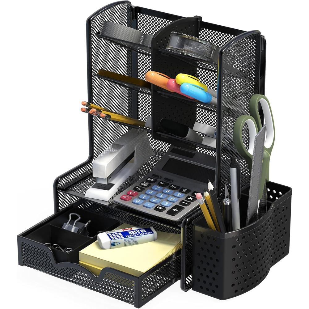 imageSimple Houseware SHW 6Compartment Desktop Organizer with Drawer Black