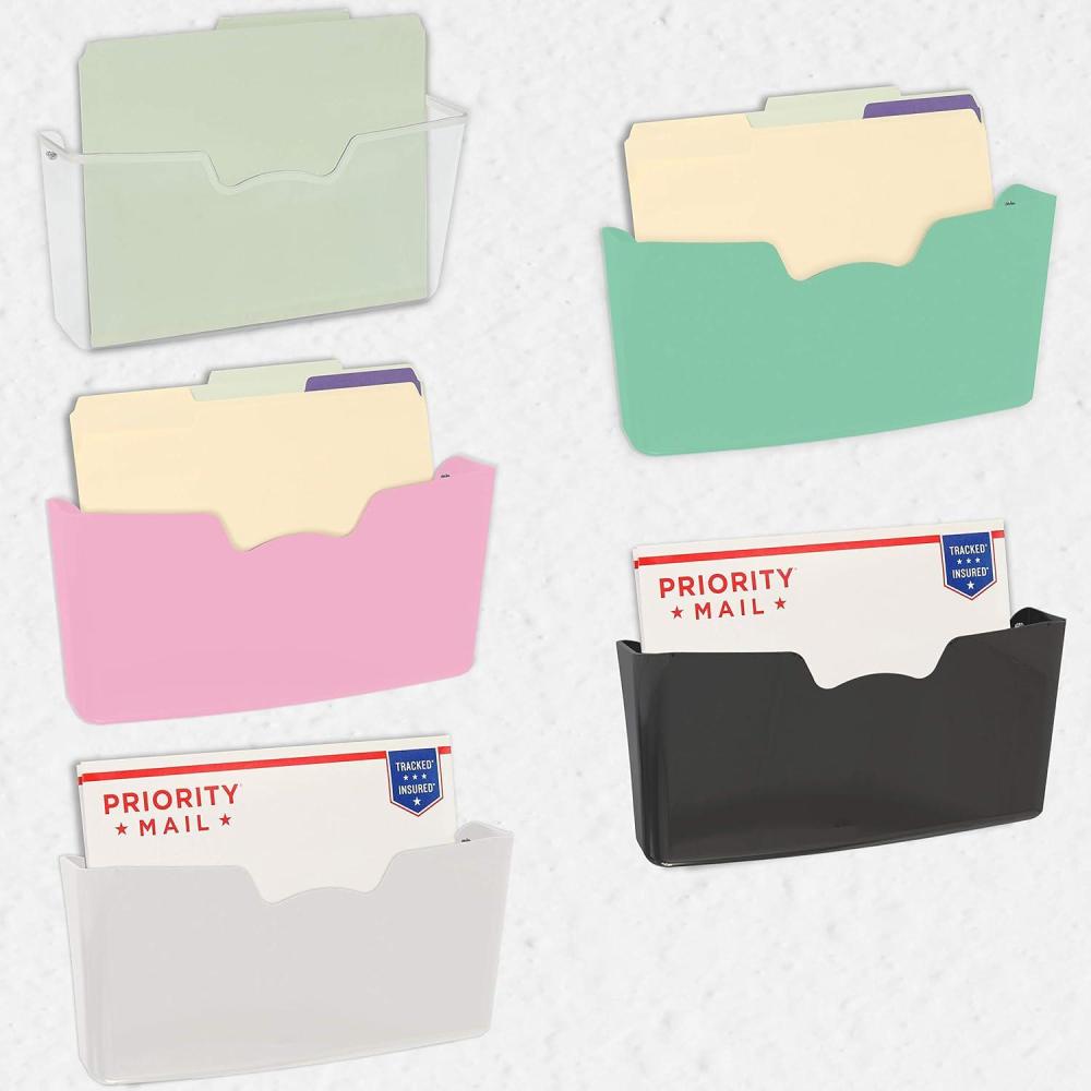 imageSimple Houseware Single Pocket Wall Mount for Hanging File Holderr 5 Packs Assorted ColorsAssorted  5Pack