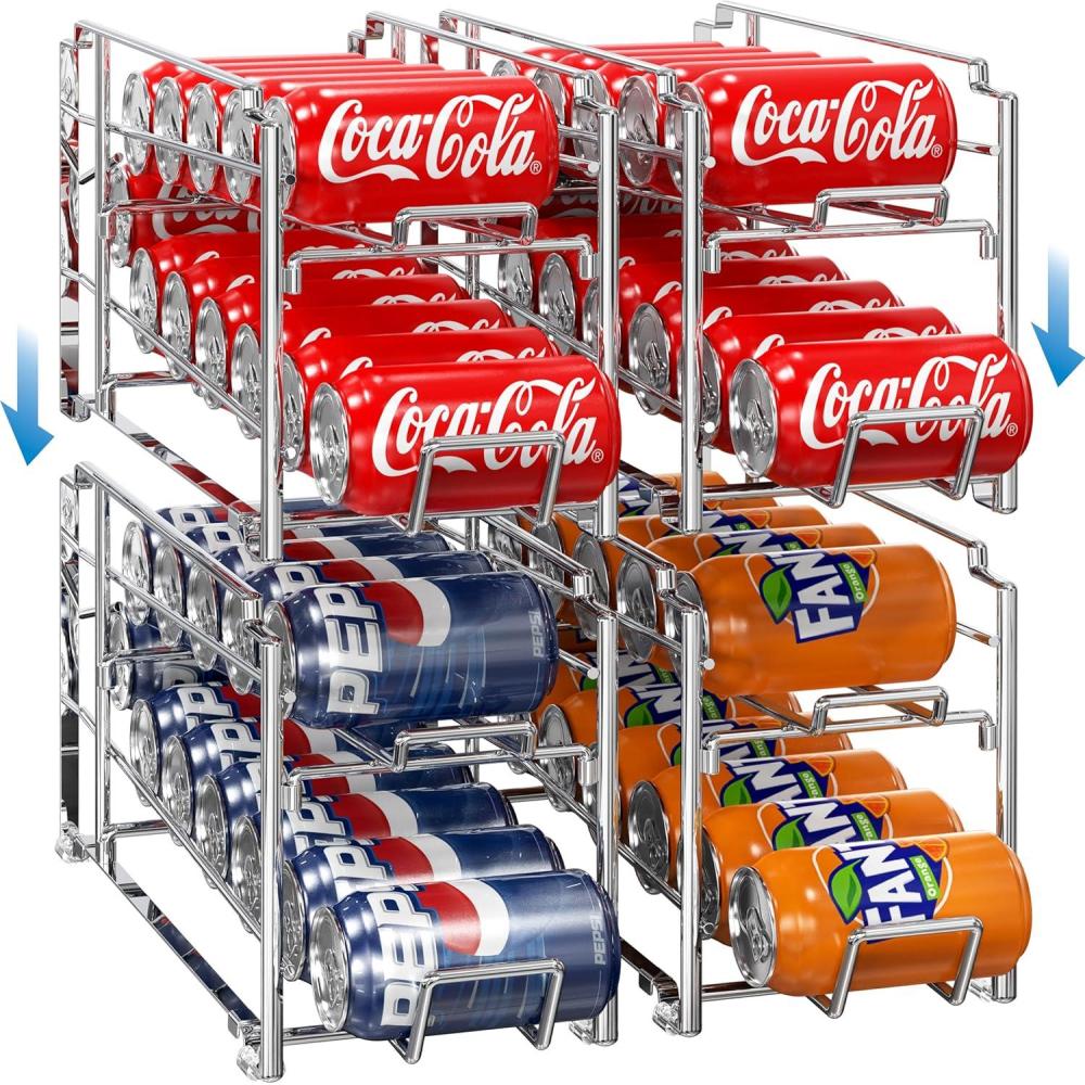 imageSimple Houseware Soda Can Organizer Stackable Rack Dispenser for PantryRefrigerator 4 Pack WhiteChrome