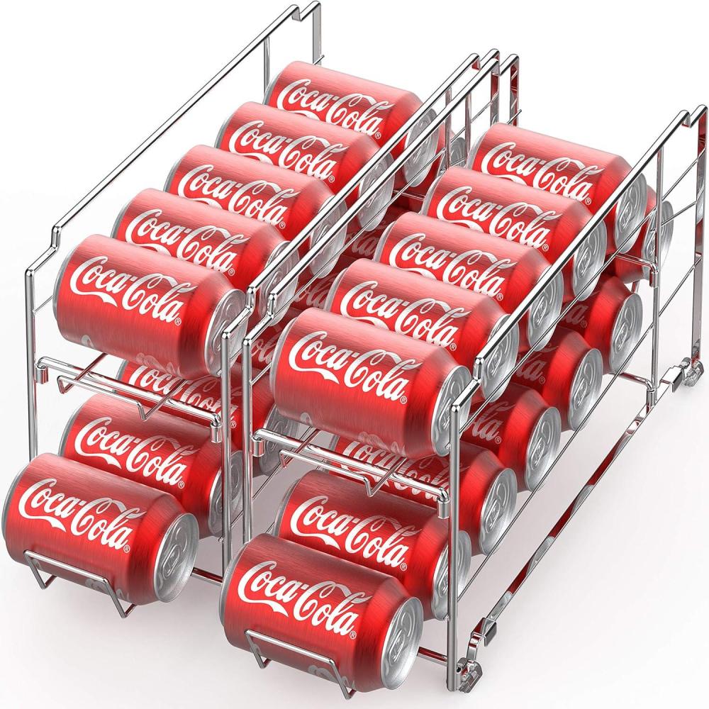 imageSimple Houseware Stackable Beverage Soda Can Dispenser Organizer Rack White  2 PackChrome