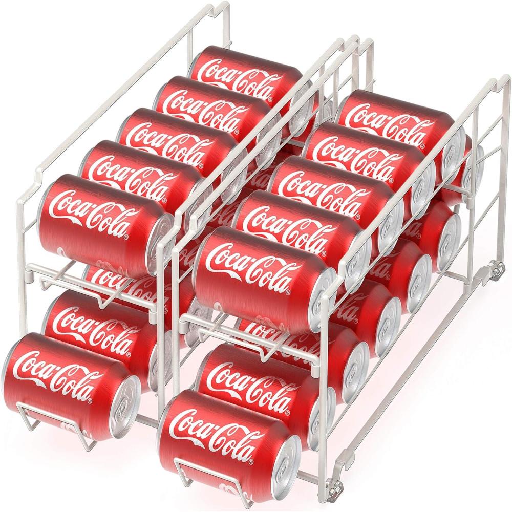 imageSimple Houseware Stackable Beverage Soda Can Dispenser Organizer Rack White  2 PackWhite