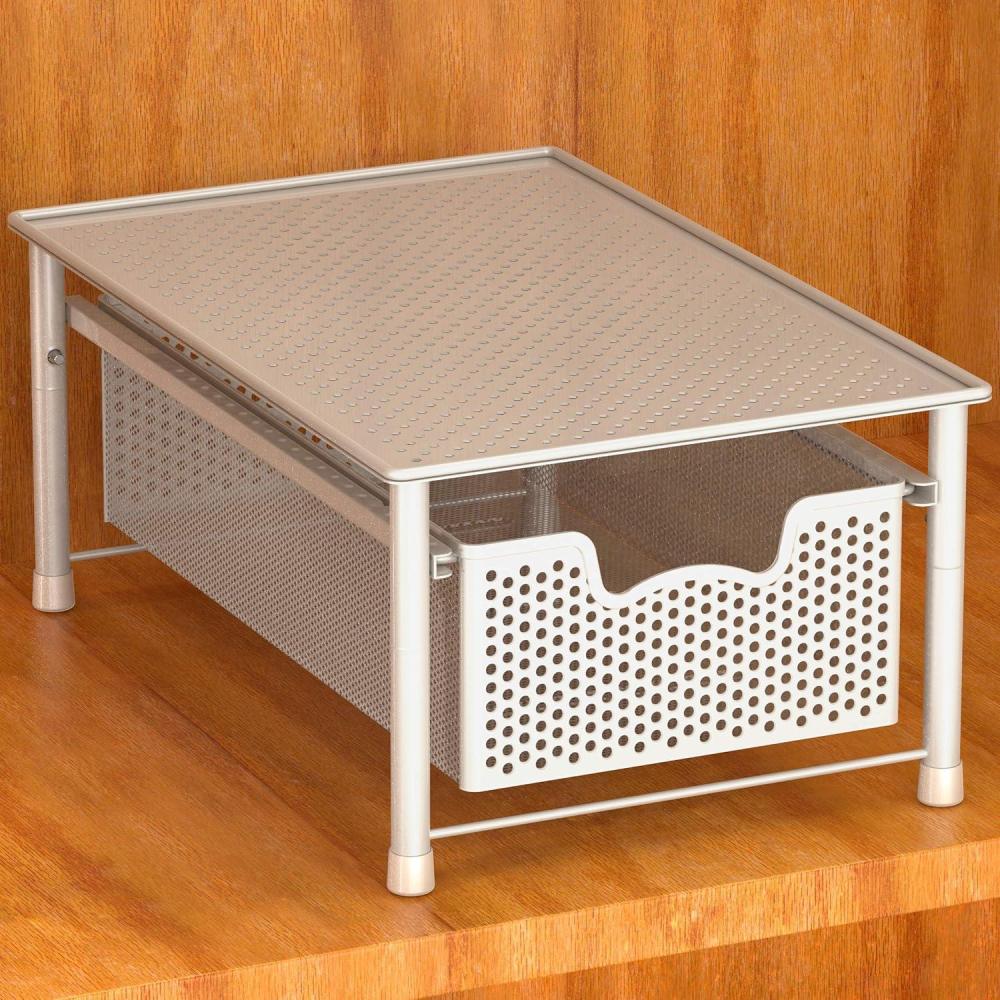 imageSimple Houseware Stackable Cabinet Basket Drawer Organizer SilverWhite