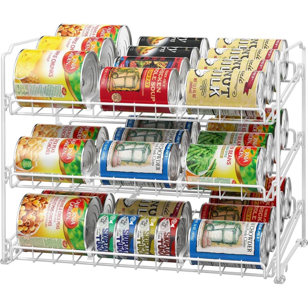 imageSimple Houseware Stackable Can Organizer Rack for PantryCabinet  115quot D x 17quot W x 1375quot H Holds 36 Cans 3Tier Can Food Storage Dispenser ChromeWhite