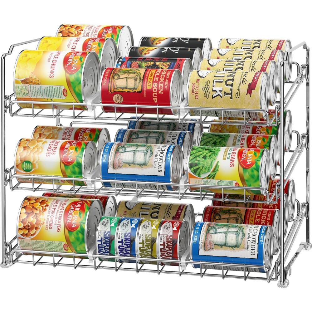 imageSimple Houseware Stackable Can Organizer Rack for PantryCabinet  115quot D x 17quot W x 1375quot H Holds 36 Cans 3Tier Can Food Storage Dispenser ChromeChrome
