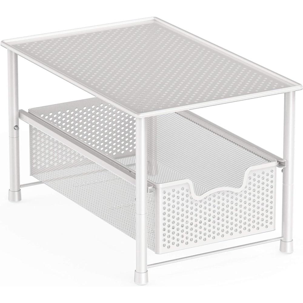 imageSimple Houseware Stackable Under Sink Cabinet Sliding Basket Organizer Drawer WhiteWhite