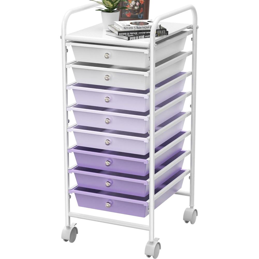 imageSimple Houseware Utility Cart with 10 Drawers Rolling Storage Art Craft Organizer ChromePurple