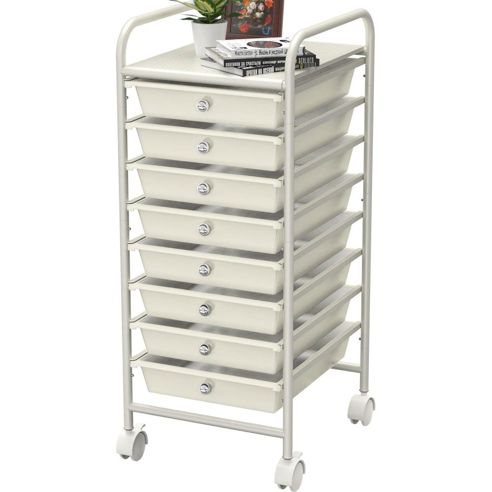 imageSimple Houseware Utility Cart with 10 Drawers Rolling Storage Art Craft Organizer ChromeWhite