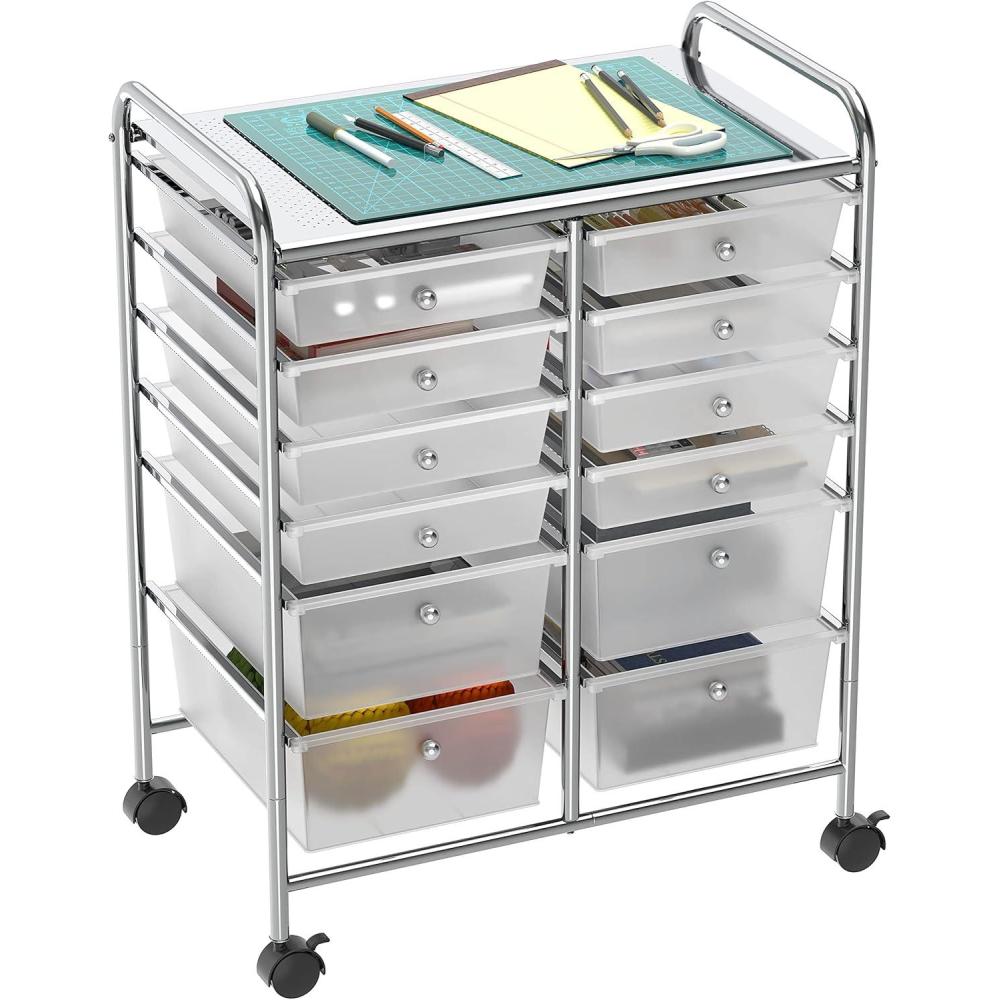 imageSimple Houseware Utility Cart with 12 Drawers Rolling Storage Art Craft Organizer MulticolorChrome