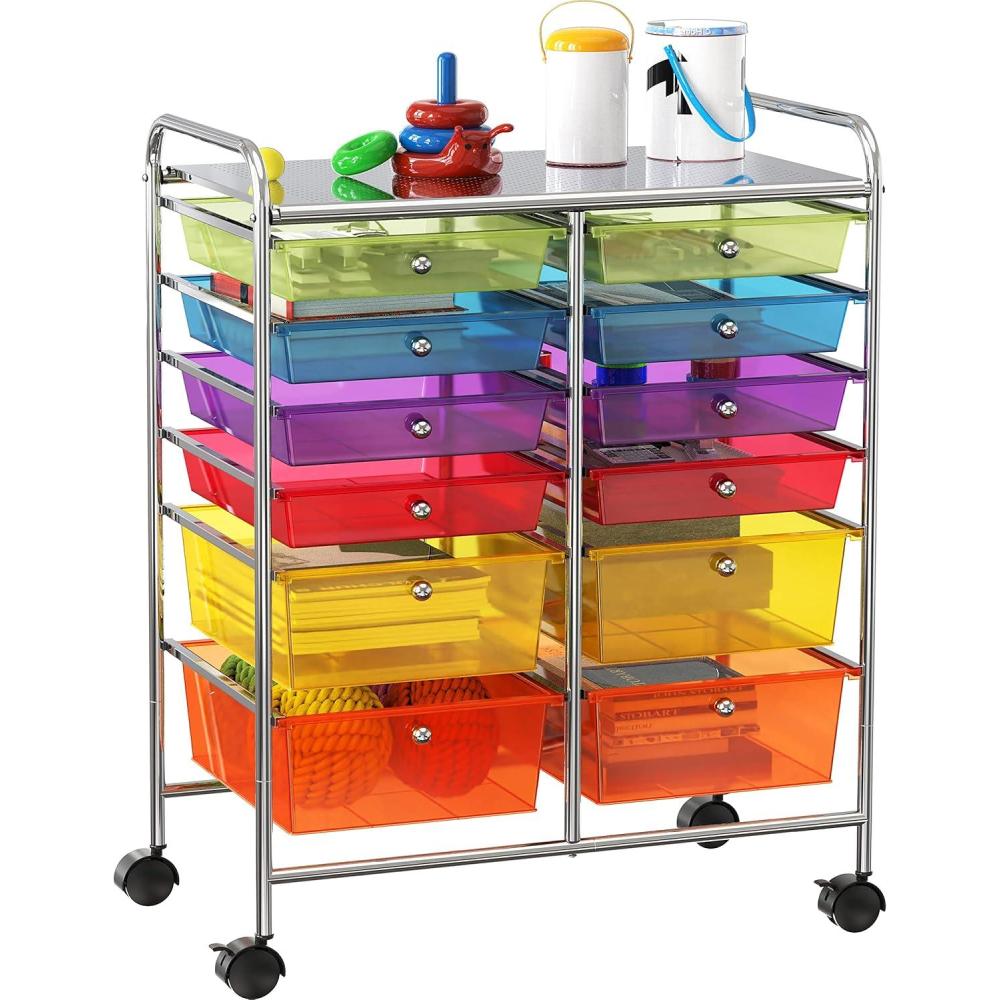 imageSimple Houseware Utility Cart with 12 Drawers Rolling Storage Art Craft Organizer MulticolorMulticolor