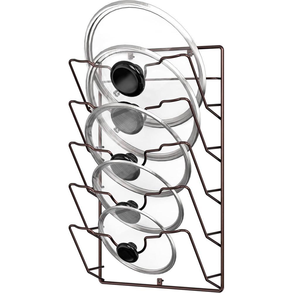 imageSimple Houseware Wall Door Mounted Pot Lid Rack Chrome FinishBronze