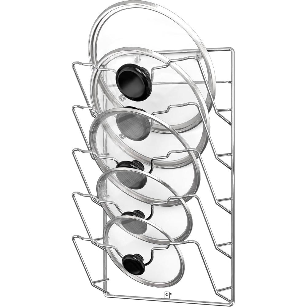 imageSimple Houseware Wall Door Mounted Pot Lid Rack Chrome FinishChrome