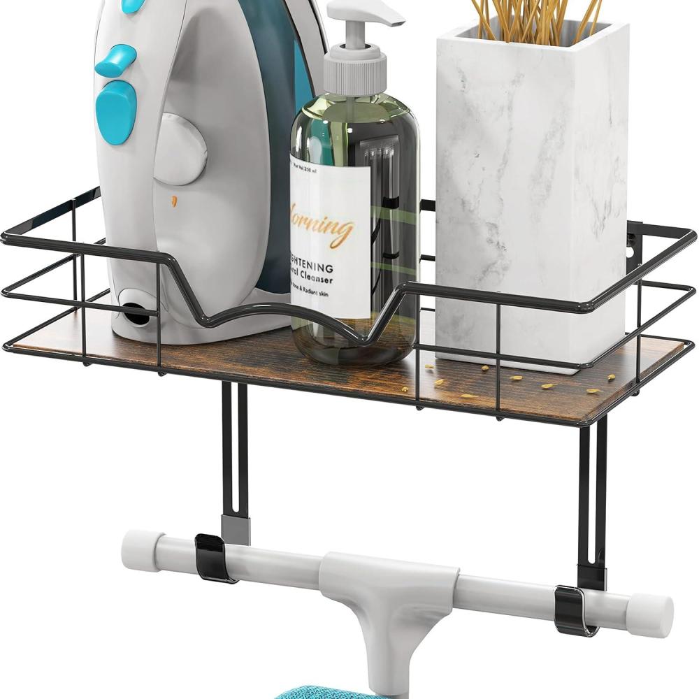 imageSimple Houseware Wall Mount Ironing Board Holder with Storage Shelf Black