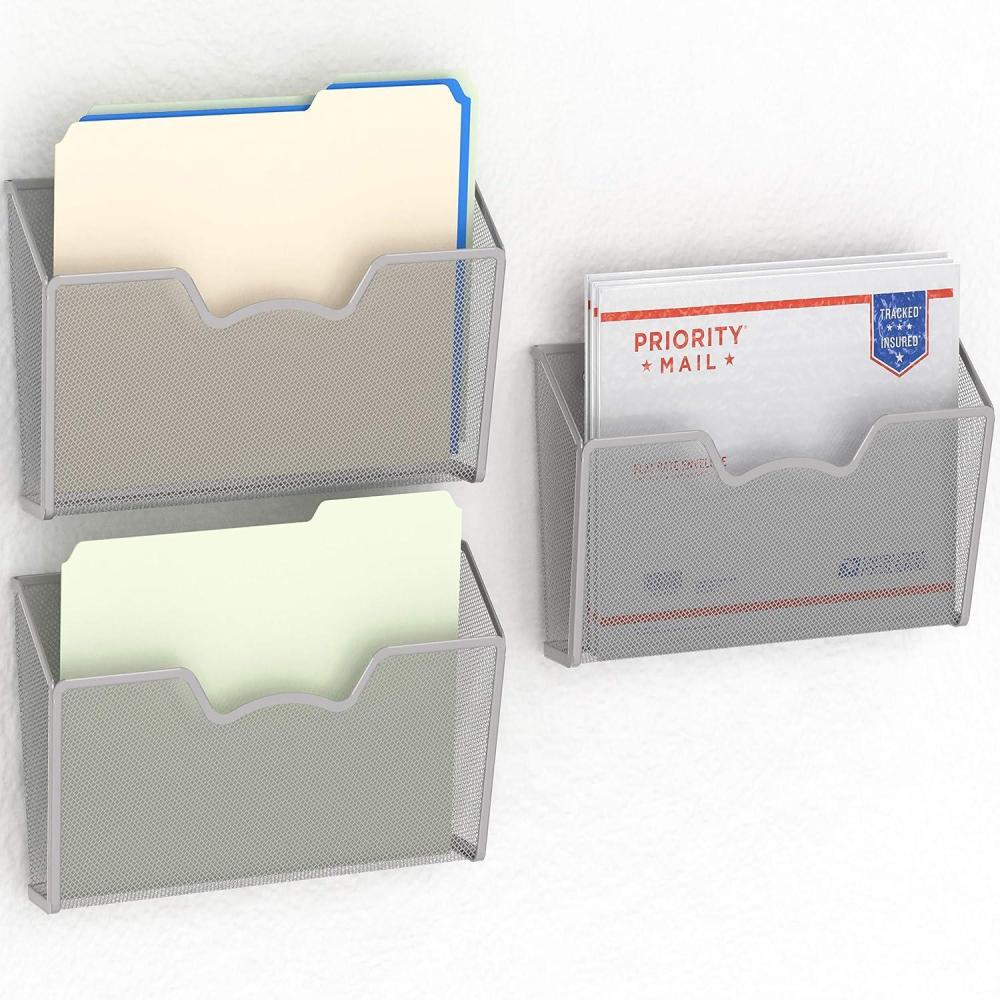imageSimple Houseware Wall Mount Single Pocket File Organizer Holder 3 Packs SilverSilver