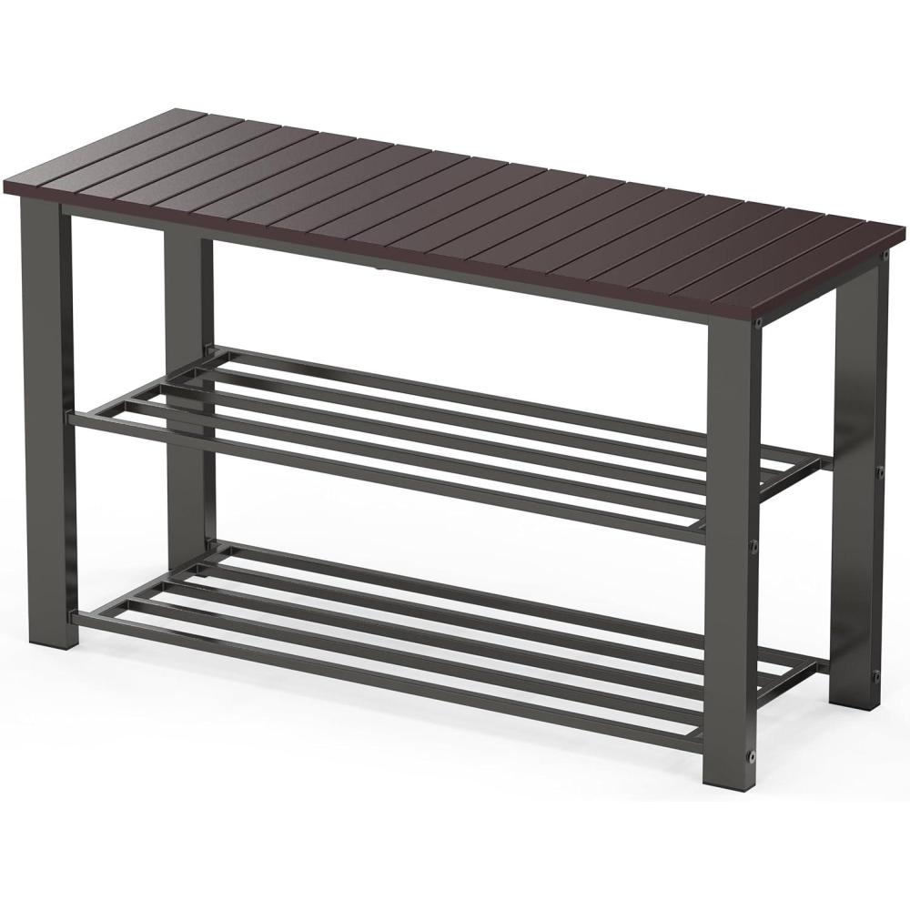 imageSimple Houseware Wood Top Shoe Storage Bench for Entryway Rustic BrownDark Brown