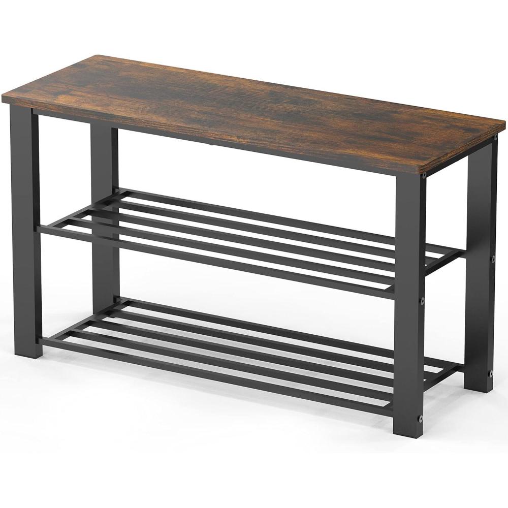 imageSimple Houseware Wood Top Shoe Storage Bench for Entryway Rustic BrownRustic Brown