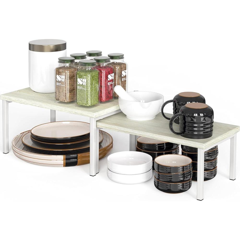 imageSimple Houseware Wooden Top Expandable Stackable Kitchen Cabinet and Counter Shelf Organizer Rustic BrownMaple
