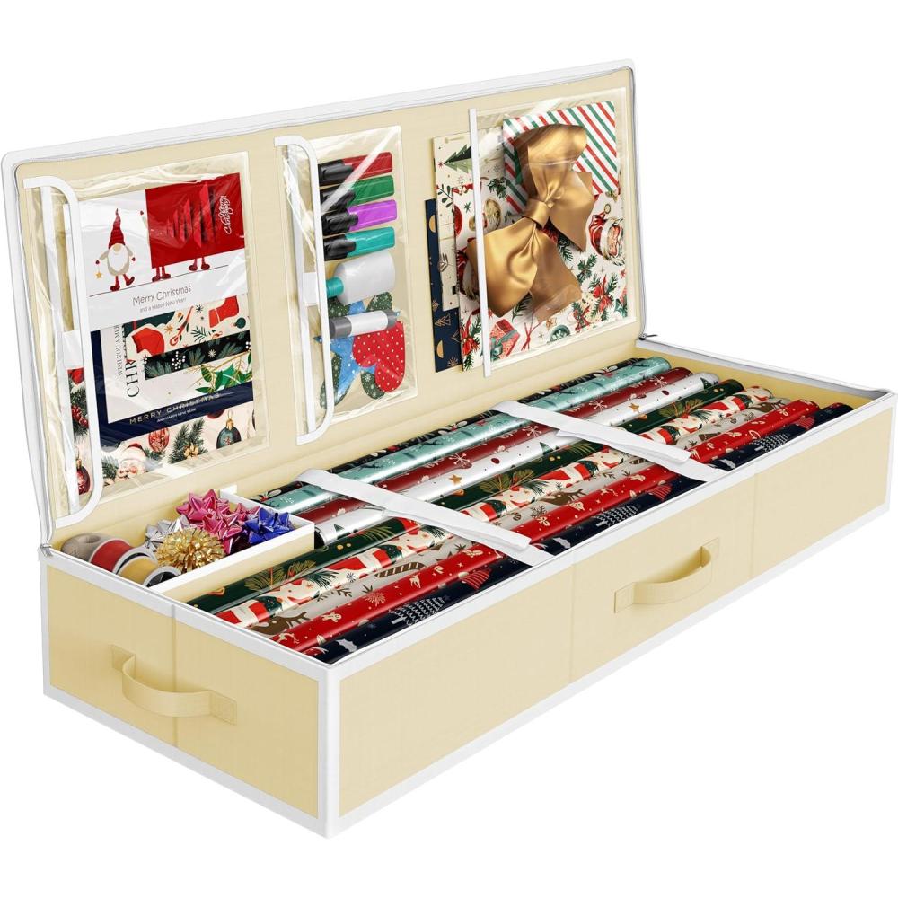 imageSimple Houseware Wrapping Paper Organizer  Under Bed Storage for 2540 Rolls Gift Wrapping Paper Gift Bags Ribbons 415L x 16W GrayBeige