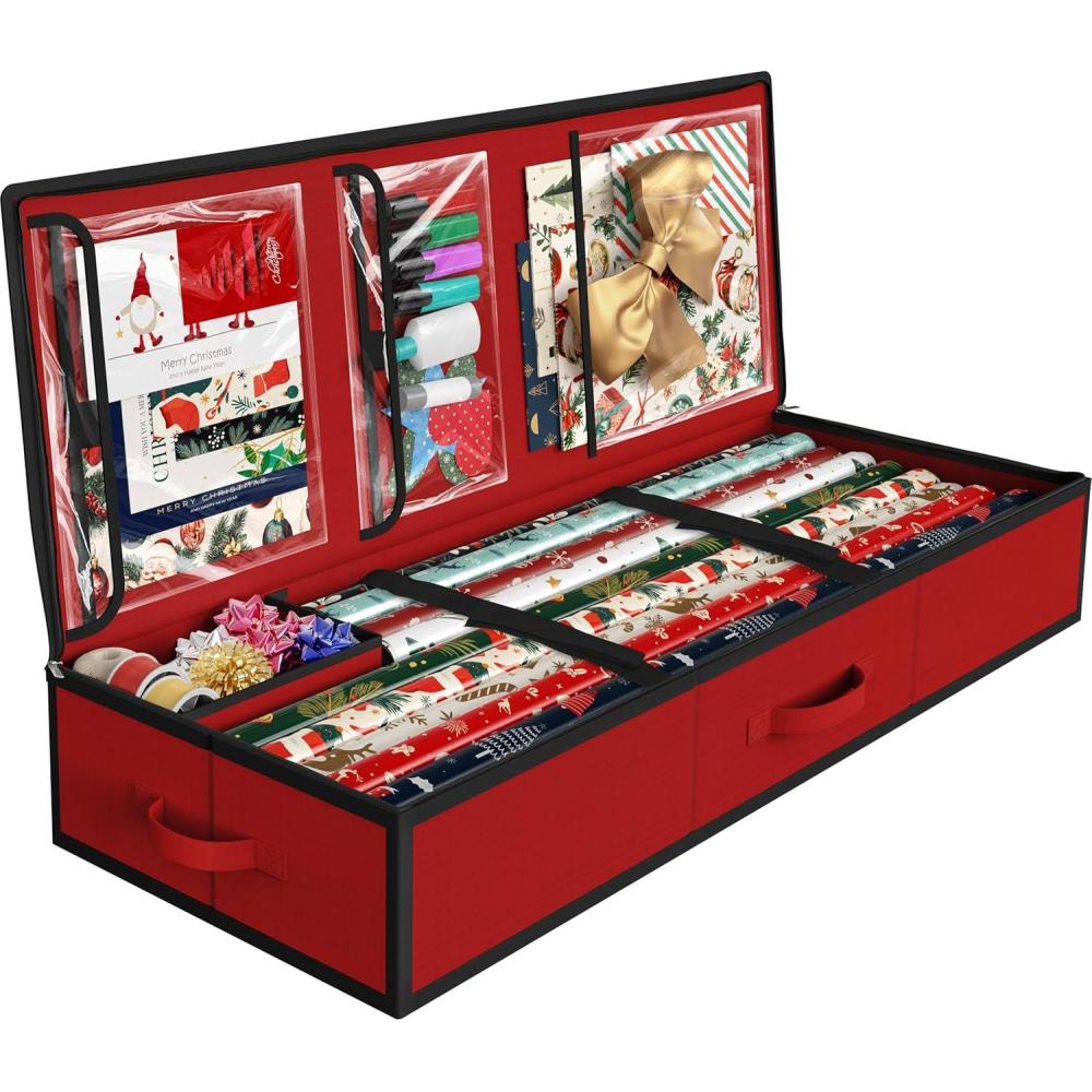 imageSimple Houseware Wrapping Paper Organizer  Under Bed Storage for 2540 Rolls Gift Wrapping Paper Gift Bags Ribbons 415L x 16W GrayRed