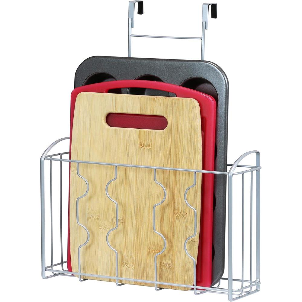 imageSimpleHouseware Over the Cabinet Door Organizer Holder 1245quotWx355quotDx183quotH Silver1 Pack