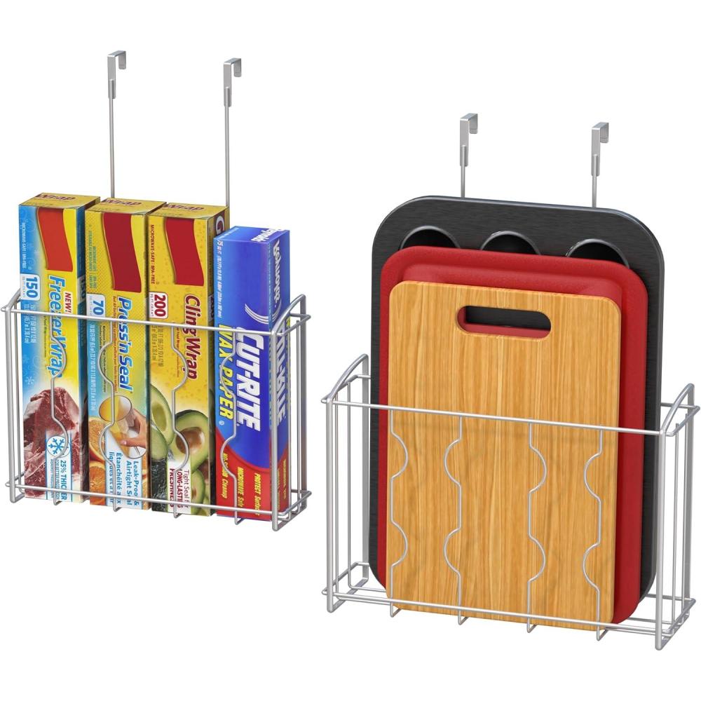 imageSimpleHouseware Over the Cabinet Door Organizer Holder 1245quotWx355quotDx183quotH Silver2 Pack