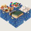 SIMPLE HOUSEWARE 11-Inch Collapsible Fabric Cube Storage Bin with Handles, Printed Design, 6 Pack, Blue(Blue – Dinosaur)