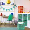 SIMPLE HOUSEWARE 11-Inch Collapsible Fabric Cube Storage Bin with Handles, Printed Design, 6 Pack, Blue(Green – Lama)
