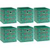 SIMPLE HOUSEWARE 11-Inch Collapsible Fabric Cube Storage Bin with Handles, Printed Design, 6 Pack, Blue(Green – Lama)