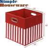 SIMPLE HOUSEWARE 11-Inch Collapsible Fabric Cube Storage Bin with Handles, Printed Design, 6 Pack, Blue(Red)