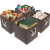 SIMPLE HOUSEWARE 11-Inch Cube Storage Bin With Braided Handles, 4 Pack, Green(Brown)