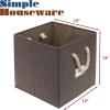 SIMPLE HOUSEWARE 11-Inch Cube Storage Bin With Braided Handles, 4 Pack, Green(Brown)