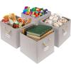 SIMPLE HOUSEWARE 11-Inch Cube Storage Bin With Braided Handles, 4 Pack, Green(Ivory)