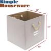 SIMPLE HOUSEWARE 11-Inch Cube Storage Bin With Braided Handles, 4 Pack, Green(Ivory)