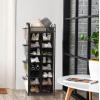 SIMPLE HOUSEWARE 16 Cube Shoe Stand Tower Rack 8 Tier with Top Shelf and Side Hanging Pockets, Gray(Black)