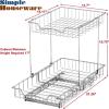 SIMPLE HOUSEWARE 2-Tier (L+M) Organizer Pull Out Under Cabinet Sliding Shelf, Chrome(2 Tier Shelves)
