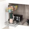 SIMPLE HOUSEWARE 2-Tier (L+M) Organizer Pull Out Under Cabinet Sliding Shelf, Chrome(Shelf w/ Utility Basket)