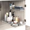SIMPLE HOUSEWARE 2-Tier (L+M) Organizer Pull Out Under Cabinet Sliding Shelf, Chrome(Shelf w/ Utility Basket)