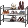 SIMPLE HOUSEWARE 3-Tier Stackable Mesh Shoe Rack, Silver(Black)