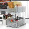 SIMPLE HOUSEWARE Cabinet 2 Tier Perforated Basket Drawer, Silver – 2 Pack(Silver)