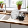 SIMPLE HOUSEWARE Large Over Sink Counter Top Stainless Steel Dish Drainer Drying Rack with Utensil Holder, Black(Black)
