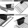 SIMPLE HOUSEWARE Large Over Sink Counter Top Stainless Steel Dish Drainer Drying Rack with Utensil Holder, Black(Black)
