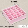 Simple Houseware 2 Pack Closet Sock Organizer, 24 Cell Drawer Divider, Gray(Pink)