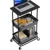 Simple Houseware 2-Tier Rolling Utility Cart with Lockable Wheels and Wood Top, Metal Storage Organizer Trolley for Kitchen, Bathroom, Office, Craft Room, Maple(Black)
